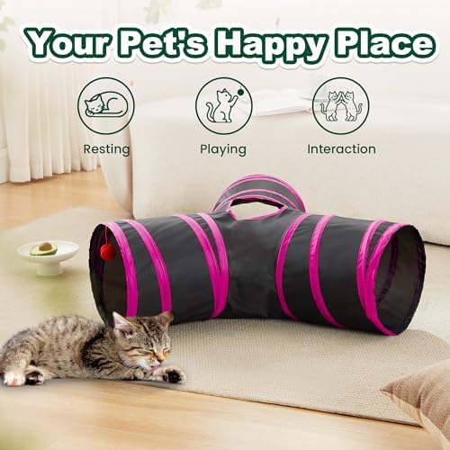Love's cabin Cat Tunnel for Indoor Cats, 3-Way Collapsible Play Tunnel