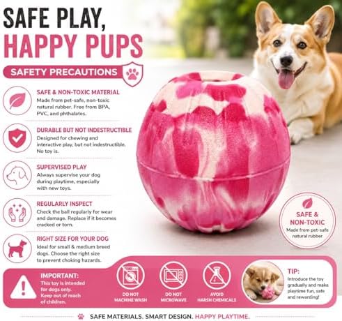 Strong Dog Ball Toy for Aggressive Chewers, Dog Pet Ball Toy for Small and Medium Dogs, Durable Fetch Toy Ball, Puppy Enrichment & Outdoor Training (Pink Camouflage)
