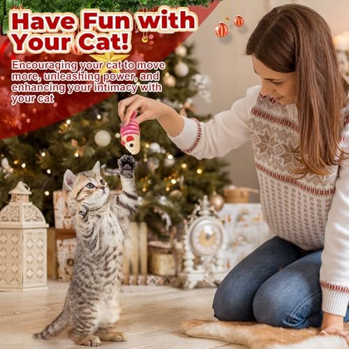 Shappy 5 Sets 55 Pcs Christmas Cat Stocking Toys with Cat Sticks Shaped Santa, Xmas Tree, Yarn Balls, Toy Mouse, Xmas Stocking Pet Set, Interactive Pet Gifts