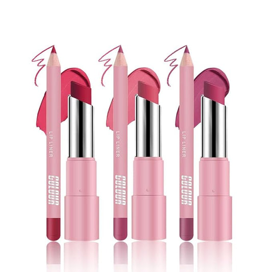 6Pcs Rose Red Dark Purple Matte Lip Liner & Lipstick Combo Set,Lips Kit with Lip Liner Lip Stains Long Lasting Waterproof Smudge Proof for Older Women 24 Hours Lipliners Pencil Lipstick Makeup Gift