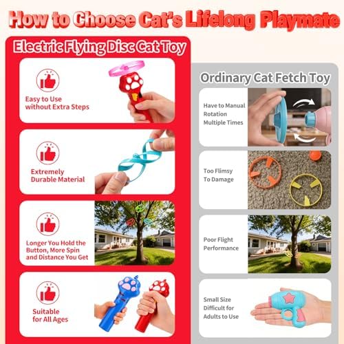 BABORUI Cat Toy Disc Launcher, Rechargeable Interactive Cat Fetch Toy Launcher with 8 Flying Discs, Flying Enrichment Toys for Indoor Bored Kittens & Adult Cats (Red)