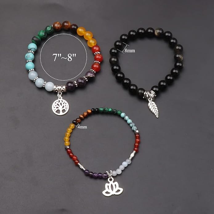 UEUC Tree of Life Yoga Healing Stone Bracelets,Multilayer Lotus Chakra Stone Reiki Bracelet Sets,Anxiety Crystal Natural Stone,for Women Stress Relief