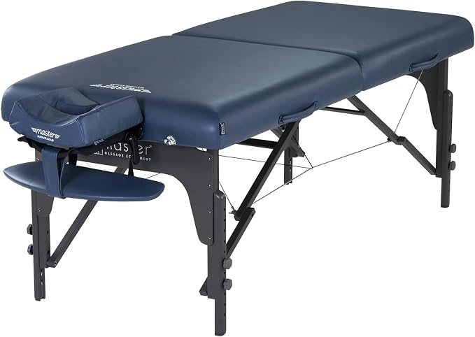 Master Massage Montclair Pro 31” Portable Massage Table Package – Memory Foam, Reiki Panels, Shiatsu Cable Release, Spa, Tattoo & Facial Bed, Royal Blue