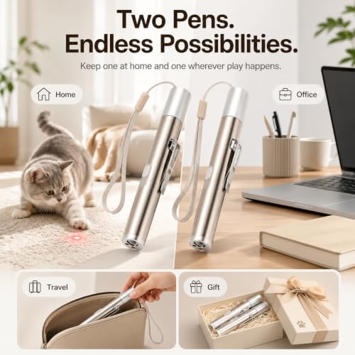 USB Rechargeable Cat Toy Pen, 2-Pack Interactive Toy for Indoor Cats