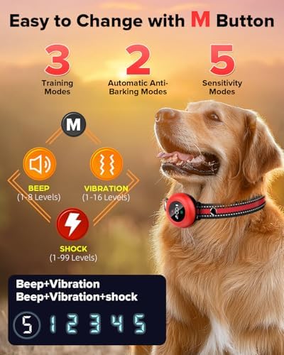 XDX 2-in-1 Dog Shock Collar & Bark Collar – 3300FT Dog Training Collar with Remote, Automatic Anti-Barking, 5 Adjustable Sensitivity Levels, IP67 Waterproof E-Collar for Small Medium Large Dogs