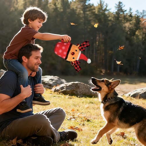 Christmas Dog Toys with Squeaker for Large Breed Interactive Dog Chew Toys for Puppies Small and Large Dogs Reindeer Squeaky Dog Training and Reduce Boredom (Cup Elk