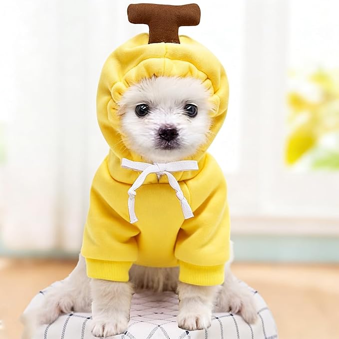 Dog Hoodie Warm Autumn Winter Pet Sweatshirt Yellow Banana Shape, M | Cute styling Pet Clothing Coat For 2-25 Lbs Small Medium Dog Cat French Bulldog Chihuahua Pug Boston Terrier Poodle Dachshund