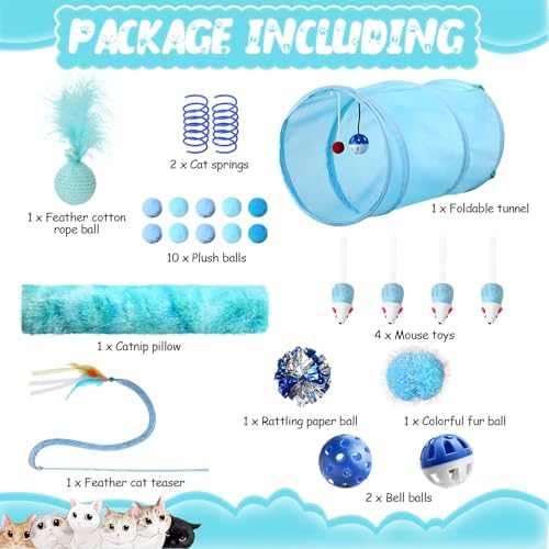 Foilswirl 24 Pcs Cat Toys Set Interactive Kitten Toys Pack, Blue