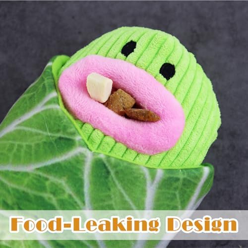 Andiker Dog Squeaky Toy, Cute Cabbage Shaped Detachable Puppy Plush Toy with Food-Leaking Design, Squeaker & Crinkle Paper, Interactive Dog Toy for Teething Chewing Playing (Orange)