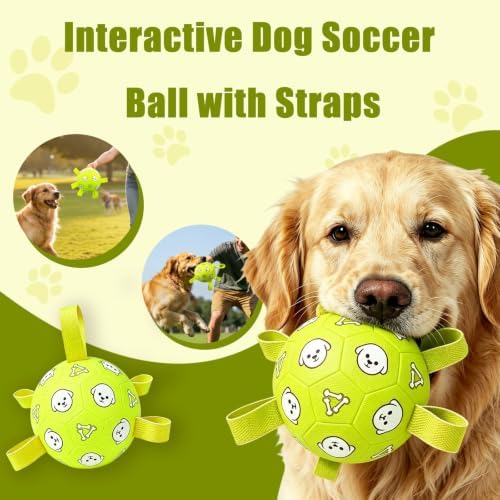 Dog Soccer Ball with Straps, 6 Inch Jolly Ball for Medium Dogs