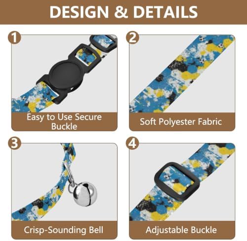 Abstract Grunge Lightweight Pet Collar for Cats and Dogs, 2 Pack Decorative Pet Collar with Bell