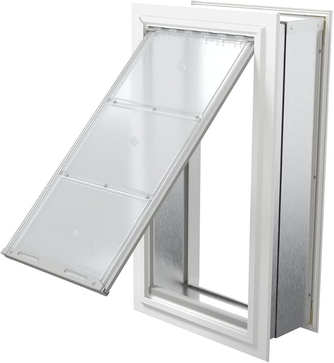 Endura Flap Single Flap Pet Door for Thick Walls | Deep Wall Design up to 13" Thick | Insulating Dual-Layer Flap & Durable Aluminum Frame | Includes Locking Cover | White, XXL, Single Flap