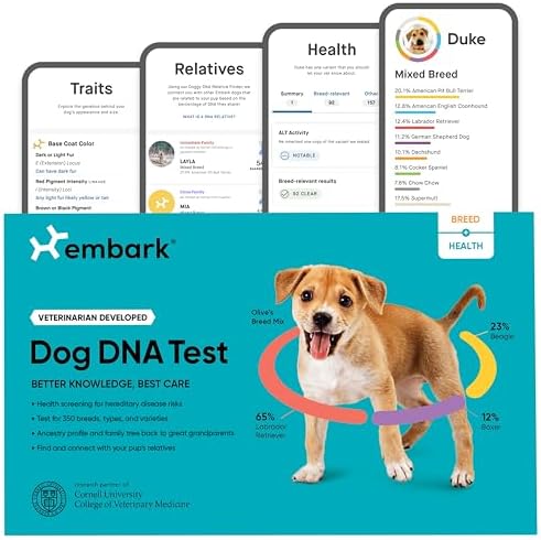 Embark Breed & Health Dog DNA Test – 400+ Breeds, 270+ Health Risks | Only dog DNA test with allergy risk scores. Coat traits, canine relative finder, genetic cancer risk score included.