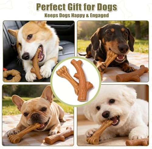 SCHITEC Dog Chew Toys for Aggressive Chewers, [2 Pack] Tough Bone and Stick Set with Chicken Flavor, Long Lasting Durable Puppy Teething Toy for Puppies Small Medium Dogs