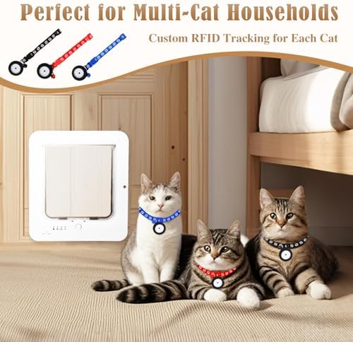 Smart Cat Door for Interior & Exterior, Flap Opening is 7.67’’ (H) by 7'' (W), RFID Cat Pet Door with 3 RFID Collar Sensor Keys & 1 Remote & 4 Way Locking Cat Flap, Automatic Opening Cat Door ﻿(White)
