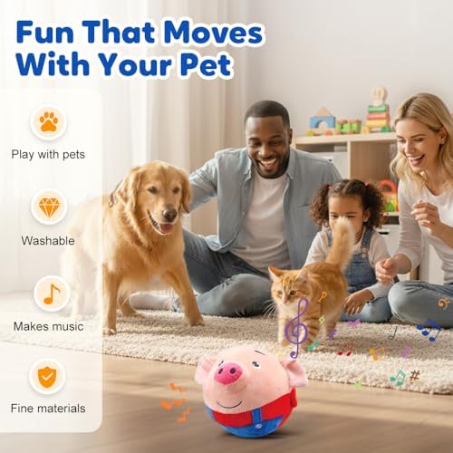 Interactive Dog Toys, Active Moving Pet Plush Toy, 2026 Upgraded Rechargeable Squeaky Dog Ball Toy with Recording Sound, Washable Cartoon Pig Plush Toy for Dogs Puppies (2 PCS)