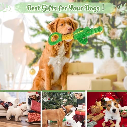 Large Dog Toys, Plush Squeaky Dog Toy with Crinkle Paper and Tug of War Handle, Interactive Puppy Toys for Small, Medium and Large Dogs