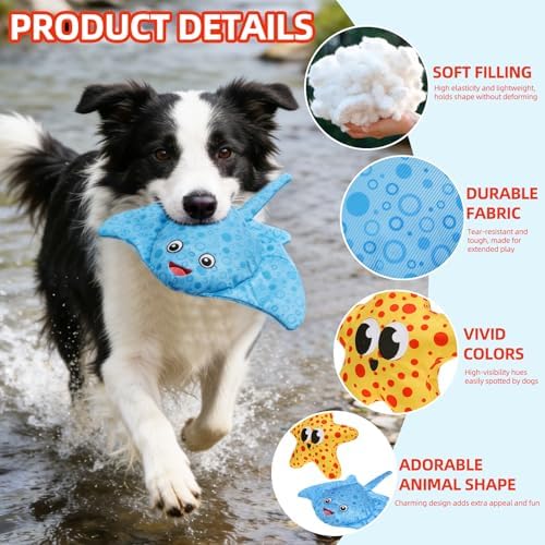 PUPTECK Floating Pool Toys for Dogs - 2 Pack Squeaky Pet Water Toys for Fetch & Training, Interactive Summer Outdoor for Large Small Medium Dogs, Starfish & Manta Ray