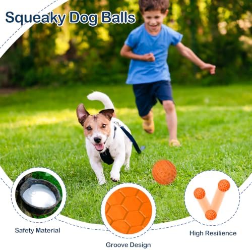 Indestructible Squeaky Dog Ball for Aggressive Chewers, Rubber Interactive Dog Toy for Teething, Relieving Anxiety. Chew Toy for Large, Medium Breeds, Outdoor & Indoor Ball.