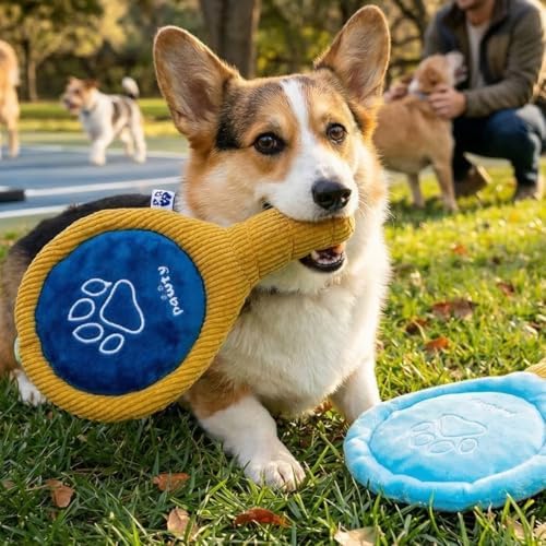 PAWTY Pickleball Set Dog Toy – Plush Pickleball Paddle with Bouncy Ball – Funny Interactive Fetch & Tug Toy for Dogs – Sports-Themed Dog Toy Set for Small & Medium Dogs
