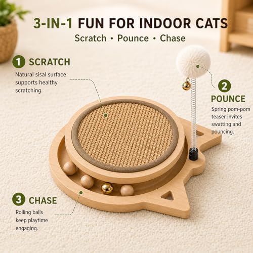 Cat Scratching Board with Sisal, Interactive Cat Toy with Spring Ball