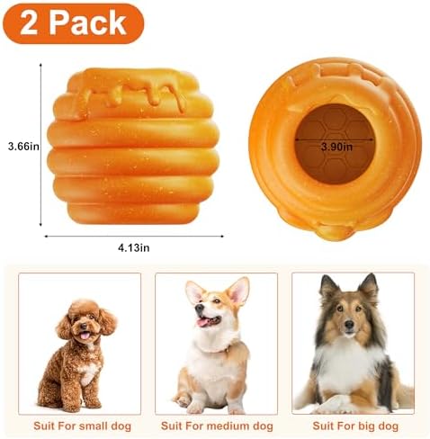 Durable Dog Toys 2 pack, Fillable Dog Treat Dispenser and Enrichment Peanut Butter Frozen Licking Toys in Honey Pot Shape, Interactive and Mental Stimulation Toys for Large Dogs to Keep Them Busy