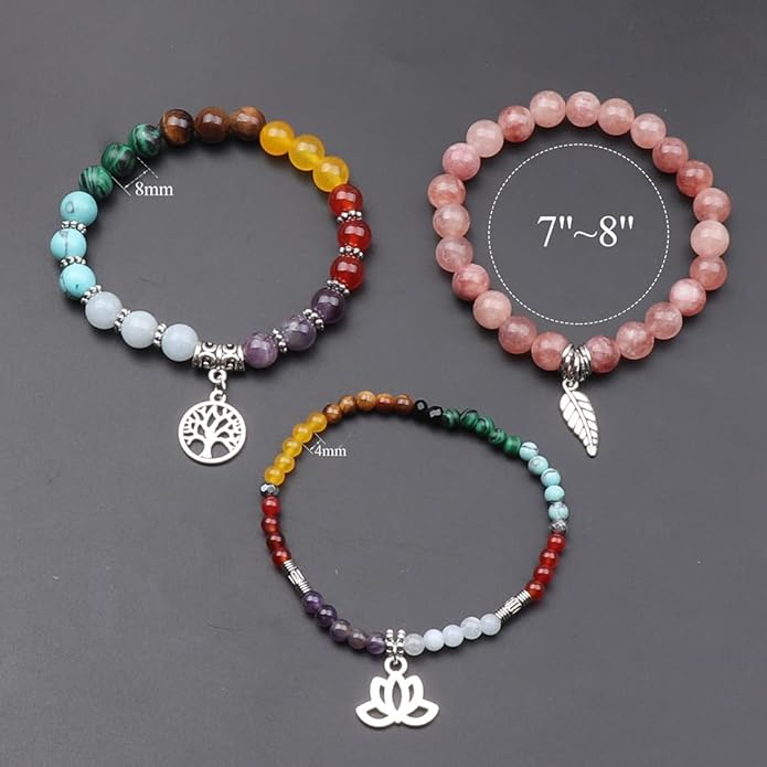 UEUC Tree of Life Yoga Healing Stone Bracelets,Multilayer Lotus Chakra Stone Reiki Bracelet Sets,Anxiety Crystal Natural Stone,for Women Stress Relief