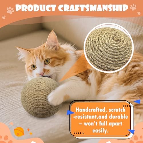 Sisal Cat Ball Toy, Large 6.3 inch Interactive Natural Cat Scratching Ball, Perfect Scratcher for Cats' Exercise and Fun