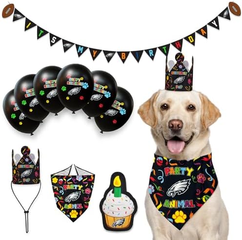 NFL Philadelphia Eagles Pet Birthday Bandana, NFL Dog Birthday Party Set and Costume, Licensed Dog & Cat Birthday Party Scarf, Football Team Pet Outfit, Puppy Bday Accessory, Size Large/X-Large