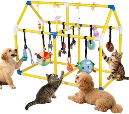 Liitrton Puppy Play Gym for Small Dogs & Kittens, Large PVC Yellow Frame