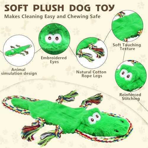 No Stuffing Squeaky Dog Toys, Tug of War Dog Toy with Pull Rope