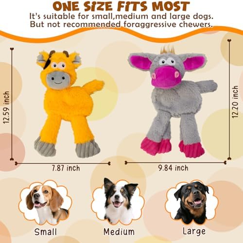 No Stuffing Dog Toys 2 Pack Squeaky Crinkle Plush Animal Toy