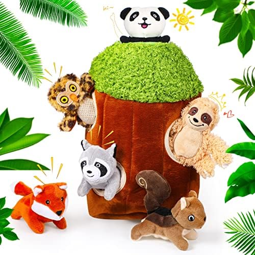 Skylety 7 Pieces Hide and Seek Dog Toys Activity Puppy Chew Squeaky Toys Plush Stuffing Woodland Stuffing with Squeakers for Small Medium Pets Dogs Puppy Gift(Cute,Medium)