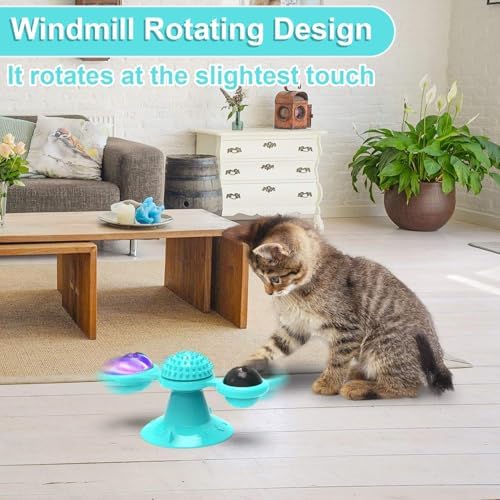GBSYU Interactive Windmill Cat Toys with Catnip : Cat Toys for Indoor Cats Funny Kitten Toys with LED Light Ball Suction Cup‖Cat Nip Toy for Cat chew Exercise