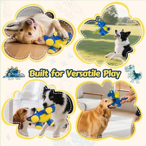 Squeaky Dog Toy - Plush Dragon with 5 Squeakers and Crinkle Wings