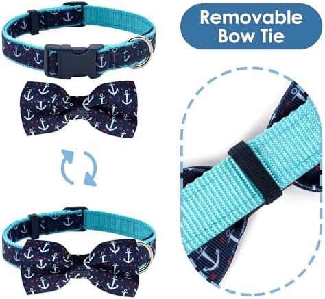 azuza Anchor Dog Collar with Bow Tie, Soft and Comfortable, Adjustable forLarge Dogs