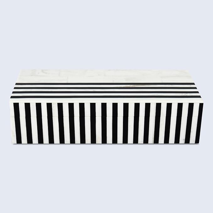 Handicrafts Home Large Decorative Storage Box with Lid – Black White Modern Storage Box, Remote Control Organizer for Coffee Table, Console & Living Room Decor – Mono Lead 12 x 6 x 2