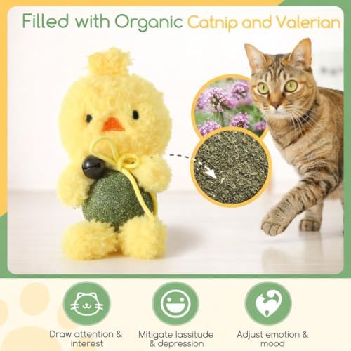Cat Toys with Catnip Kitten Chew Bite Supplies Boredom Relief Fluffy Kitty Teeth Cleaning Chewing Cat Lovers Interactive Plush Gift (New Duck)