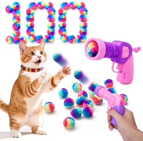 Mity rain 51PCS Cat Ball Launchers & Pom Pom Balls Interactive Cat Toy Set