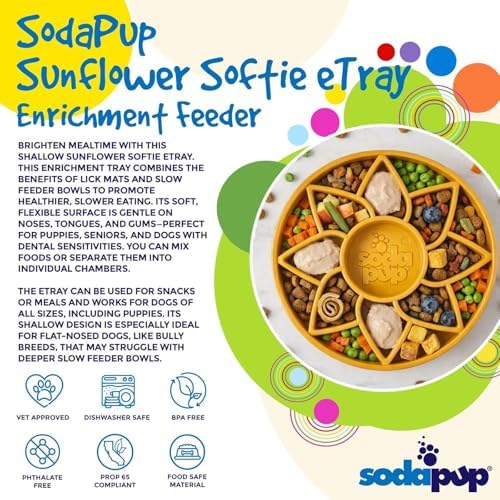 SodaPup Sunflower Softie eTray – Durable Enrichment Feeder Made in USA from Non-Toxic, Pet-Safe, Food Safe Material for Mental Stimulation, Calming, Slowing Down Eating, Healthy Digestion, & More