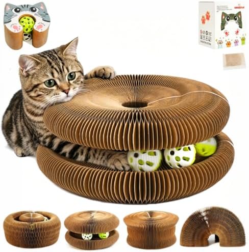 Kitty Kurls Magic Organ Cardboard Cat Scratcher Toy with 2 Balls, Brown