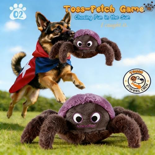 Plush Spider Dog Toy, Squeaky Interactive Chew Toy for Small Medium Dogs, Soft Stuffed Puppy Teething Toy, Cute Halloween Pet Gift for Aggressive Chewers