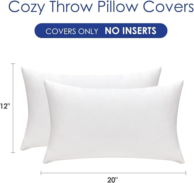 Throw Pillow Covers White Decorative Velvet Set of 2 12x20 Inch Pillow Covers, Soft Lumbar Pillow Covers for Couch Sofa Bed Living Room, Farmhouse Neutral Home Boho Decor, Accent Cushion Cases