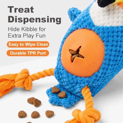 Blue Parrot Bird Dog Chew Toy, 11.0 in, Squeaker Rope Treat Toy