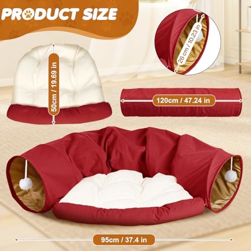 Spardar 2-in-1 Bunny Tunnel Bed, with Removable Mat Hideout, Red