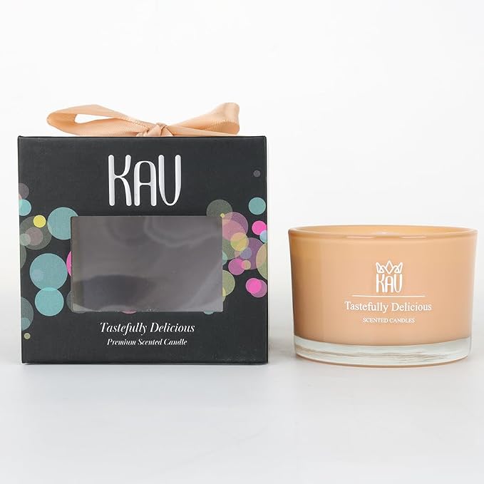 Scented Candles for Home Décor - KAV Dancing Rain Premium Scented Candle for Women Men, Embedded Stone and Soy Wax in 3 oz Glass Jar, Natural Aromatherapy (Tastefully Delicious)