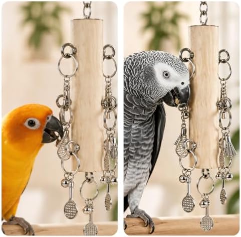 AOTU Stainless Steel Bird Toys for Cockatiels Natural Hardwood Parrot Toys for Large Birds Chew Toy for Macaw, Cockatoo African Greys Medium to Large Parrots Safe and Durable (Sports)
