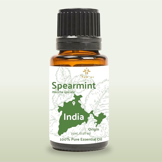 Spearmint Essential Oil - Direct from Essential Oils India - Steam Distilled - Aceite Esencial de Menta Verde for Aromatherapy, Massage, Diffuser, DIY Candle and Soap Making - 15ml