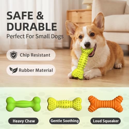 Tough Rubber Squeaky Bone Dog Toys for Aggressive Chewers Small Medium Dogs