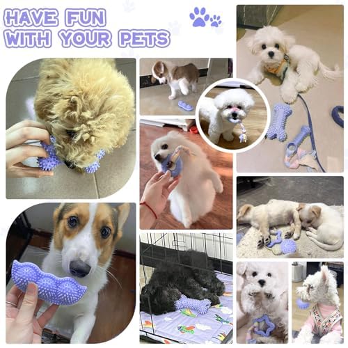 Petcare 6 Pack Puppy Teething Toys, Cute Purple Small Dog Chew Toys for Puppies 0-6 Months, Soft Rubber Rope Dog Teething Toys, Best Small Puppy Toys, Puppy Essentials Supplies
